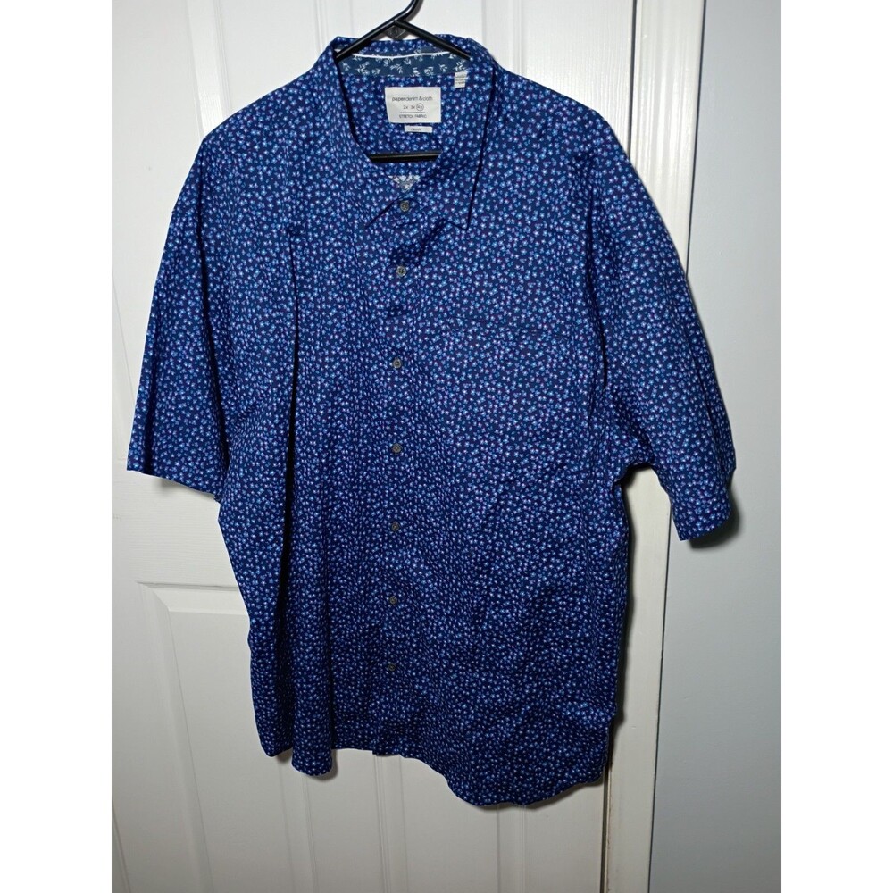 Paperdenim&Cloth Men's 4X Blue Floral S/S  Button Stretch Dress Shirt Classic